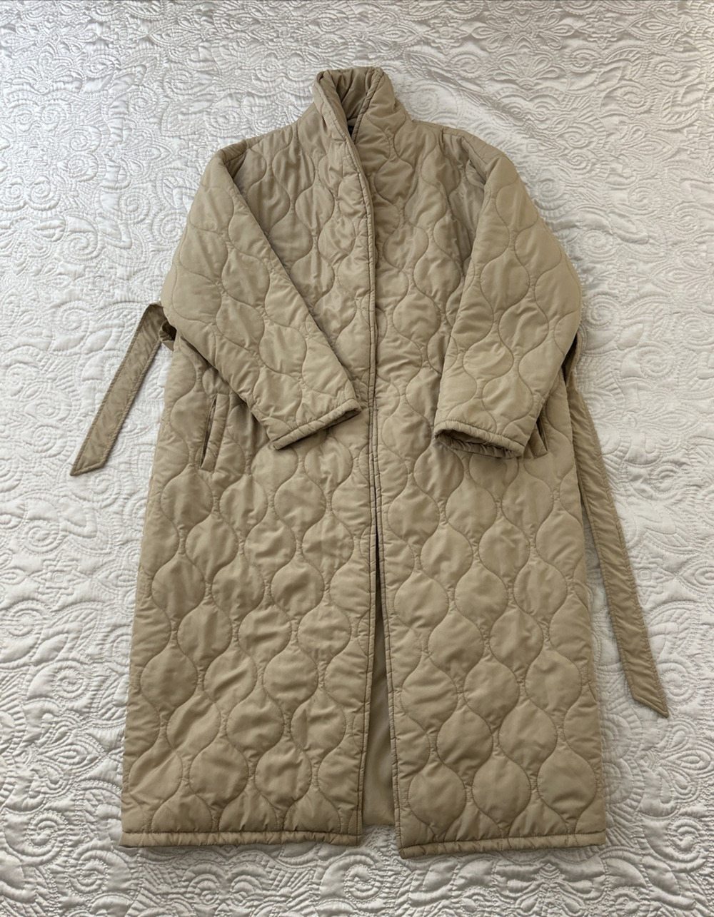 Pretty Little Thing Womens L Tan Longline Oversized Puffer Quilted Coat Jacket